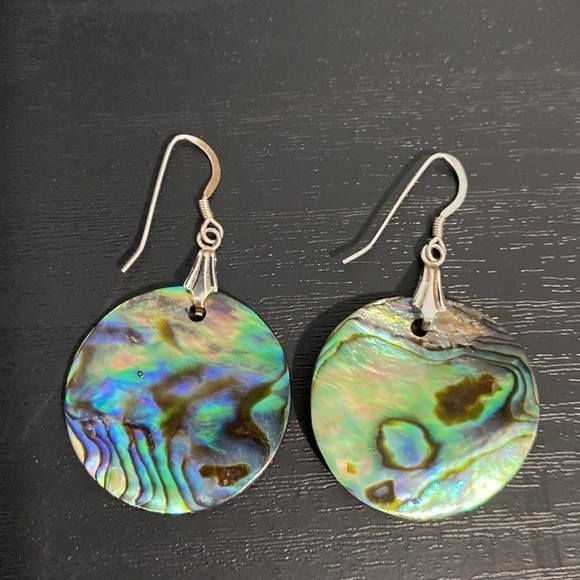 Sterling Silver Abalone Shell Dangle Earrings - Picture 2 of 5